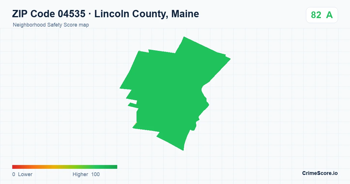ZIP Code 04535 in Lincoln County, Maine neighborhood Safety Score map