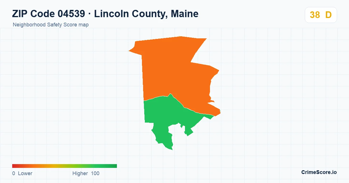 ZIP Code 04539 in Lincoln County, Maine neighborhood Safety Score map
