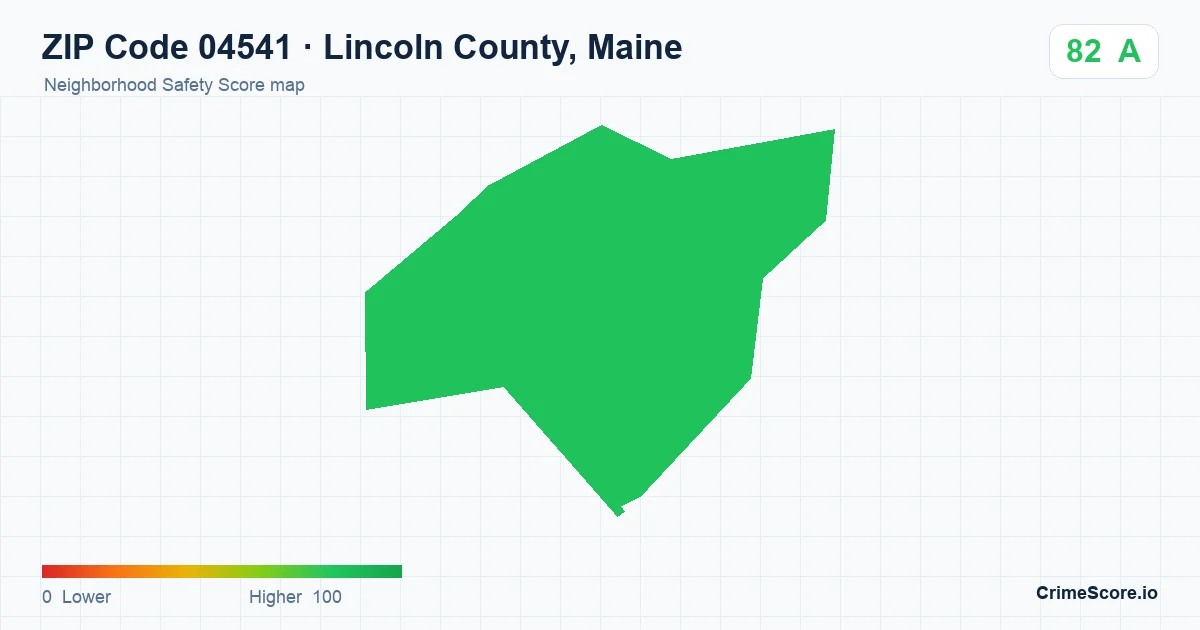 ZIP Code 04541 in Lincoln County, Maine neighborhood Safety Score map