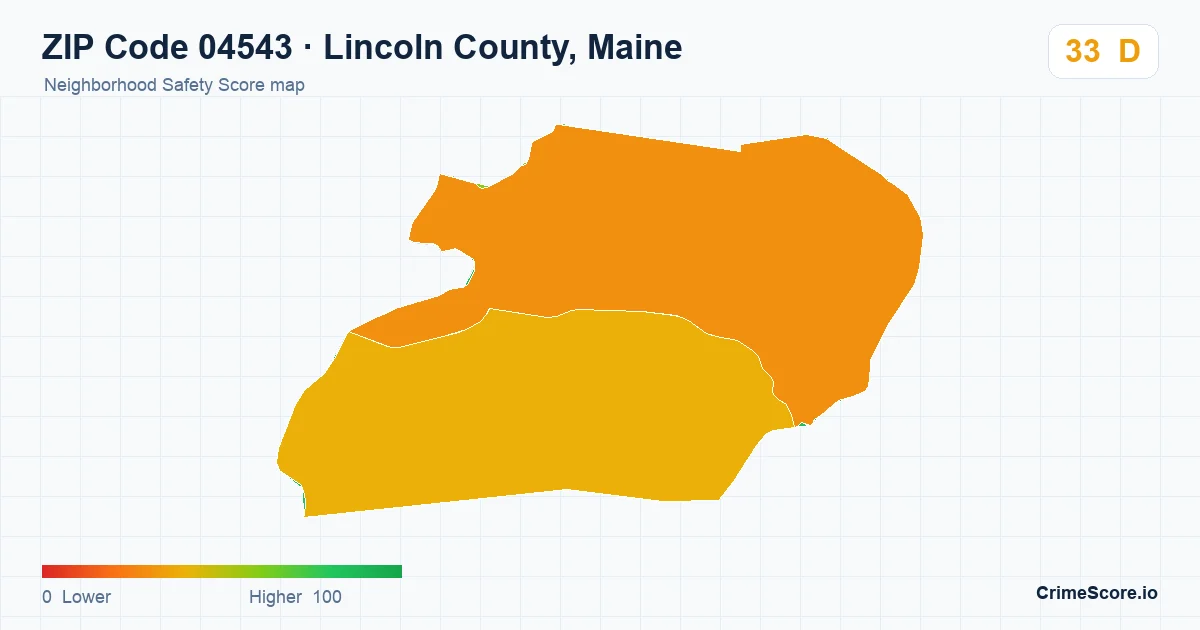ZIP Code 04543 in Lincoln County, Maine neighborhood Safety Score map