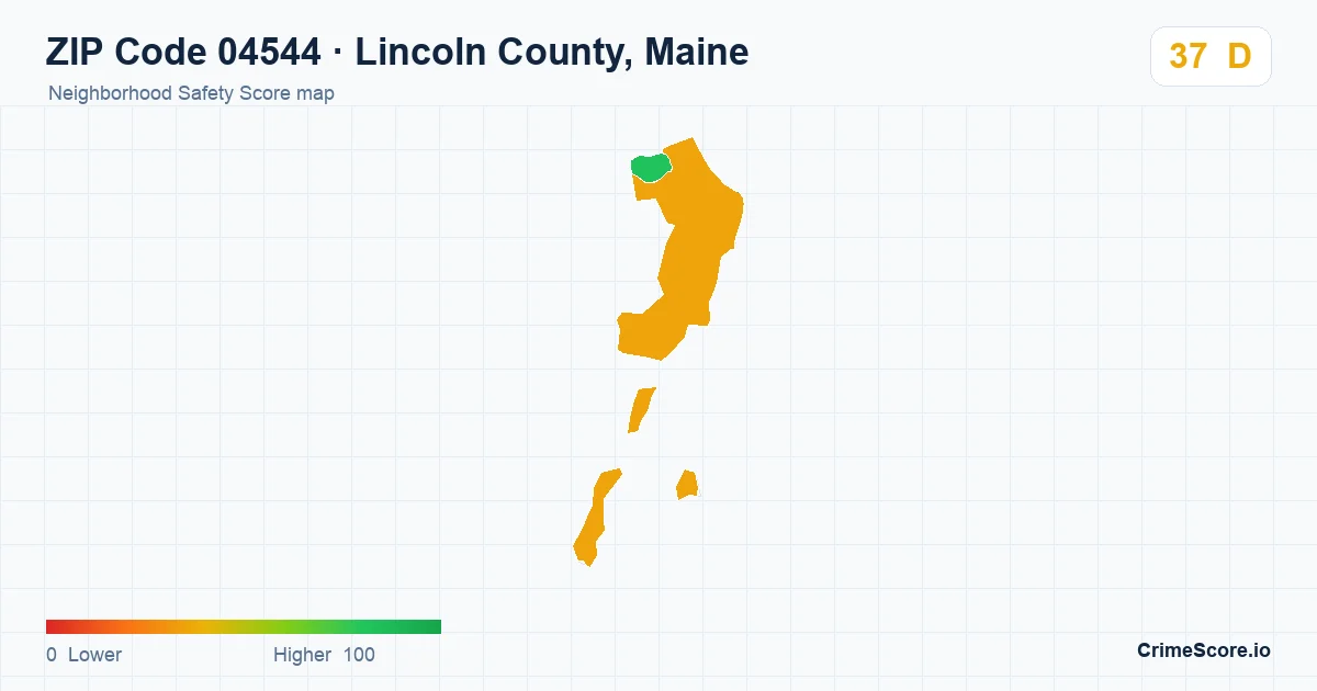 ZIP Code 04544 in Lincoln County, Maine neighborhood Safety Score map