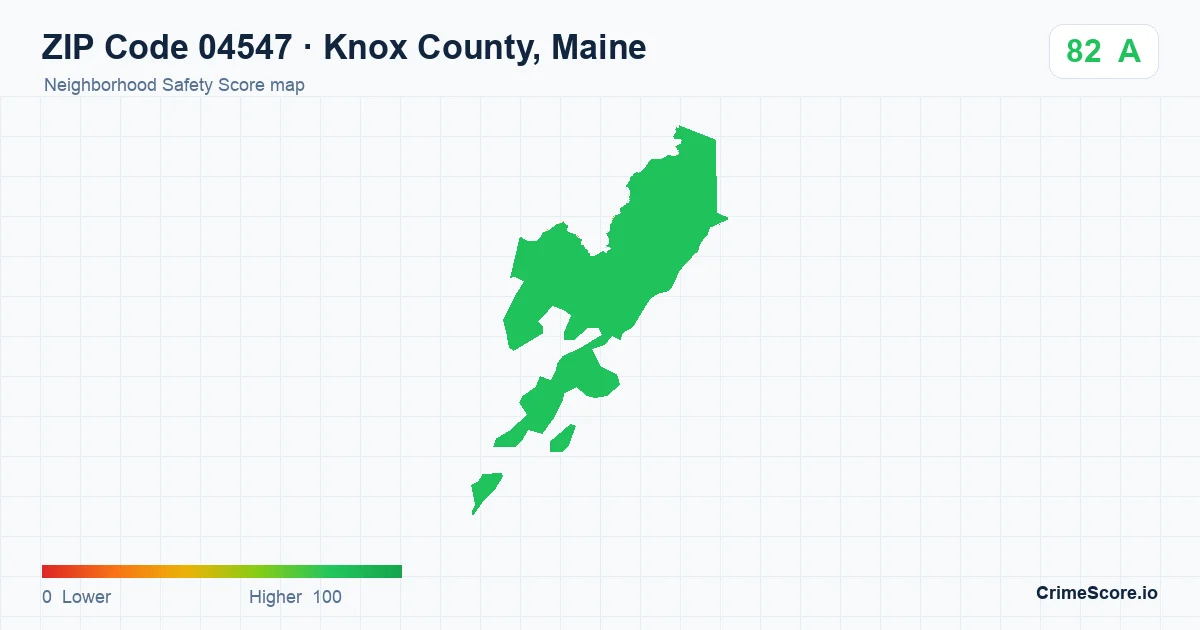 ZIP Code 04547 in Knox County, Maine neighborhood Safety Score map