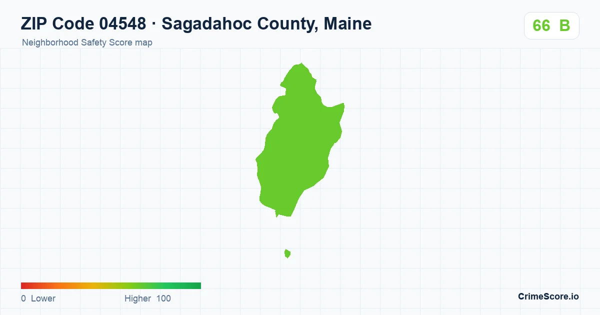 ZIP Code 04548 in Sagadahoc County, Maine neighborhood Safety Score map