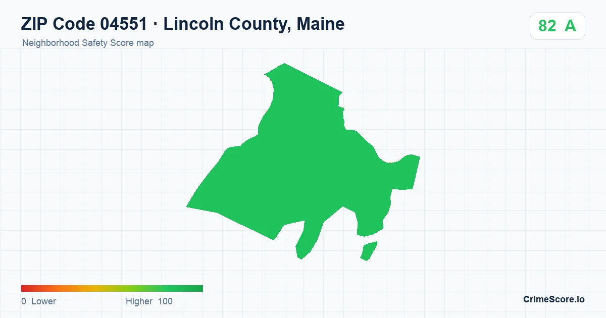 ZIP Code 04551 in Lincoln County, Maine neighborhood Safety Score map