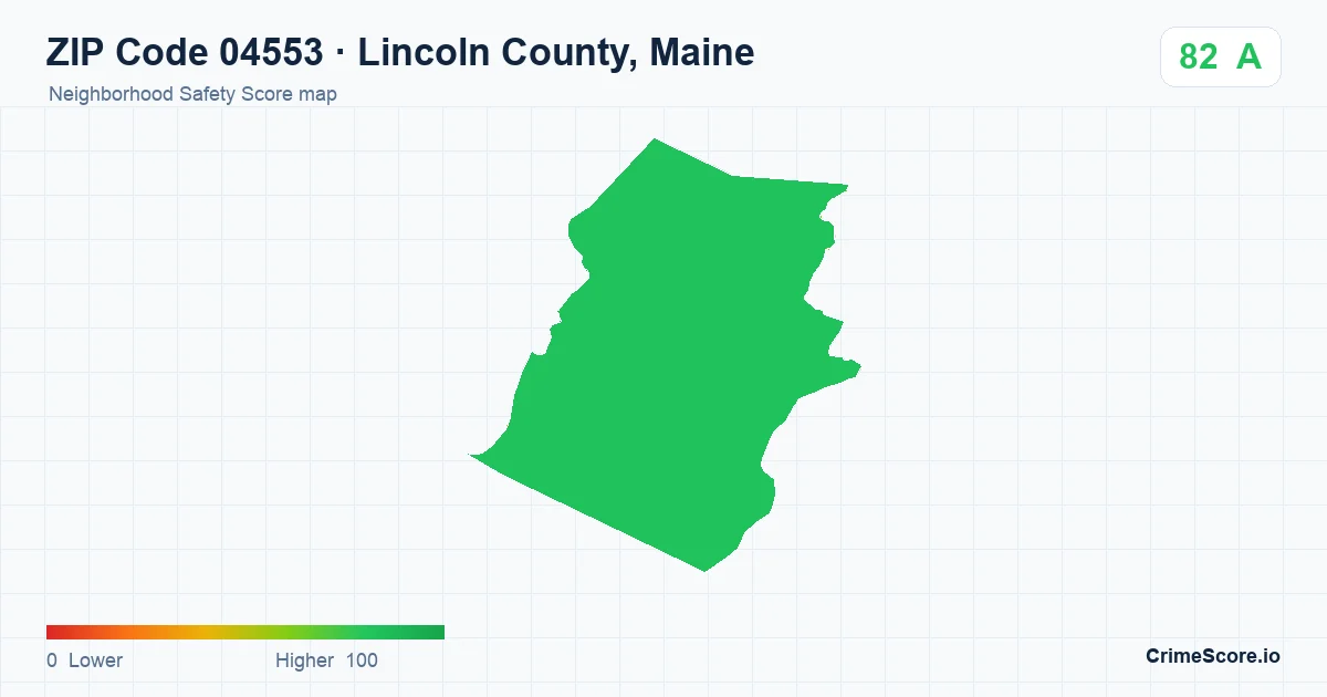 ZIP Code 04553 in Lincoln County, Maine neighborhood Safety Score map