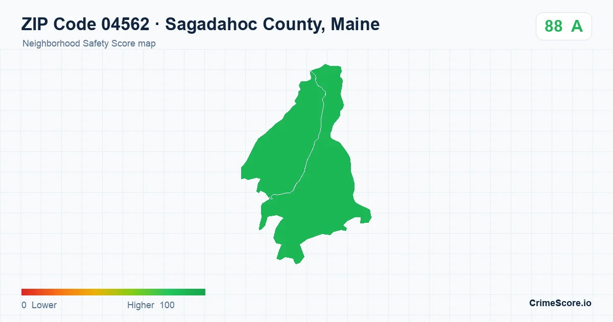 ZIP Code 04562 in Sagadahoc County, Maine neighborhood Safety Score map