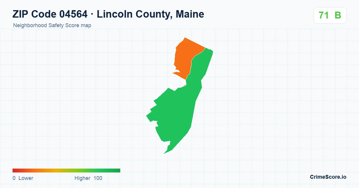 ZIP Code 04564 in Lincoln County, Maine neighborhood Safety Score map