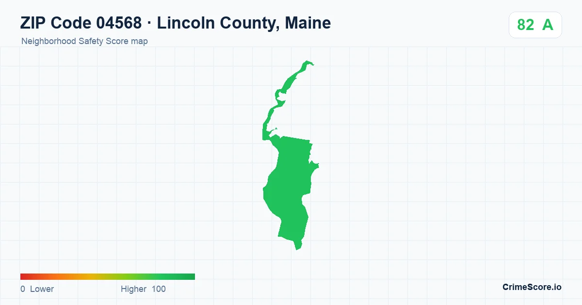 ZIP Code 04568 in Lincoln County, Maine neighborhood Safety Score map
