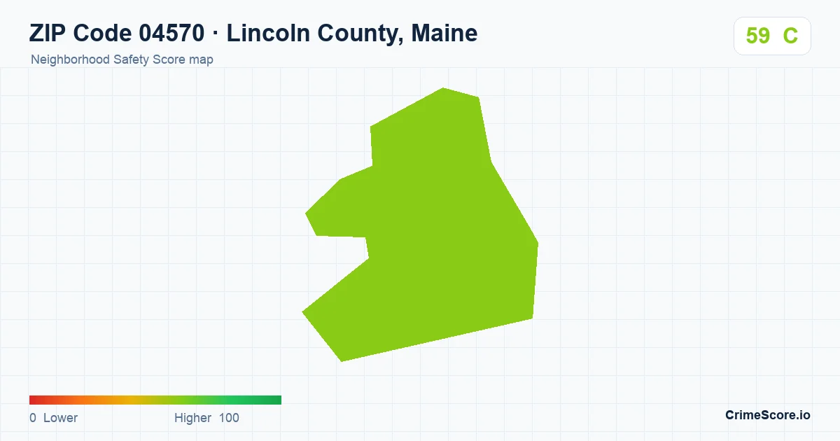 ZIP Code 04570 in Lincoln County, Maine neighborhood Safety Score map
