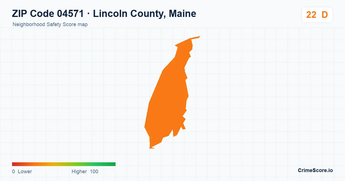 ZIP Code 04571 in Lincoln County, Maine neighborhood Safety Score map