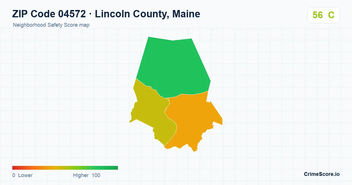 ZIP Code 04572 in Lincoln County, Maine neighborhood Safety Score map