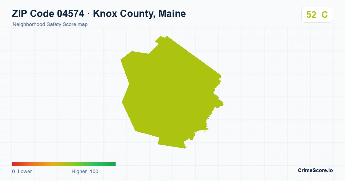 ZIP Code 04574 in Knox County, Maine neighborhood Safety Score map