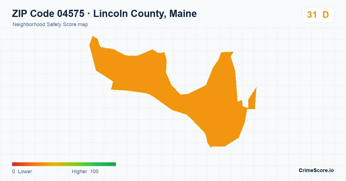 ZIP Code 04575 in Lincoln County, Maine neighborhood Safety Score map