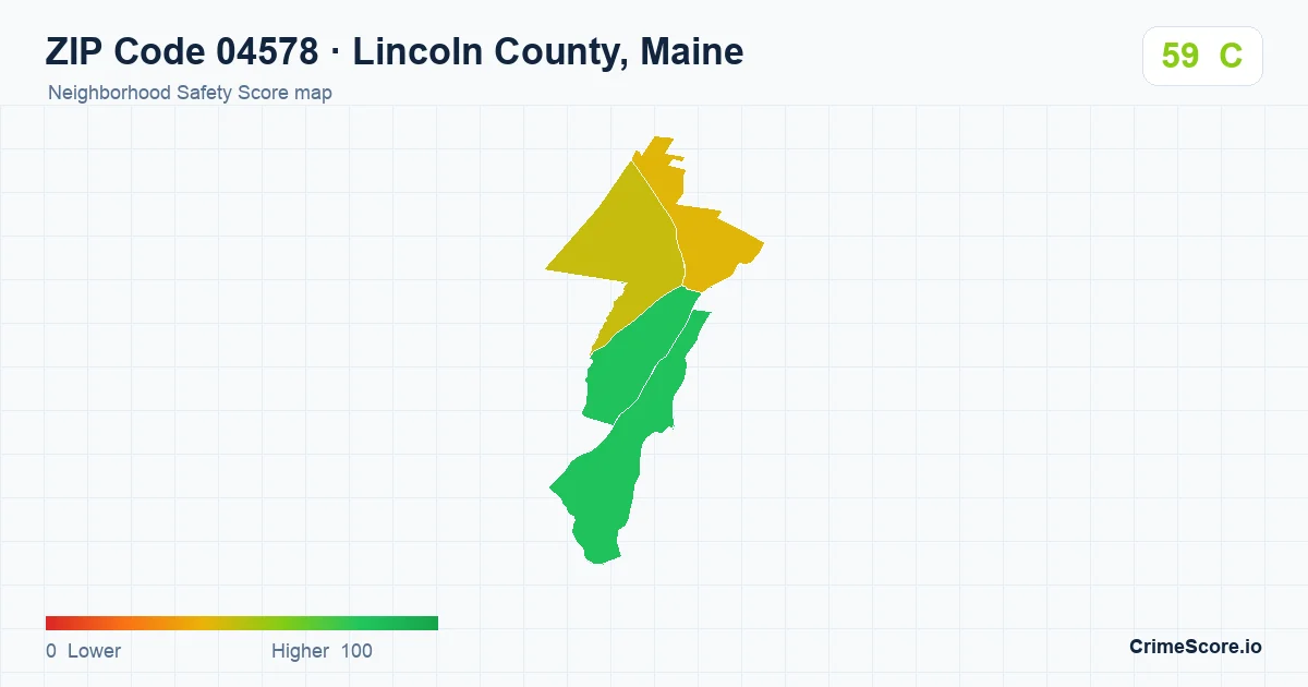 ZIP Code 04578 in Lincoln County, Maine neighborhood Safety Score map
