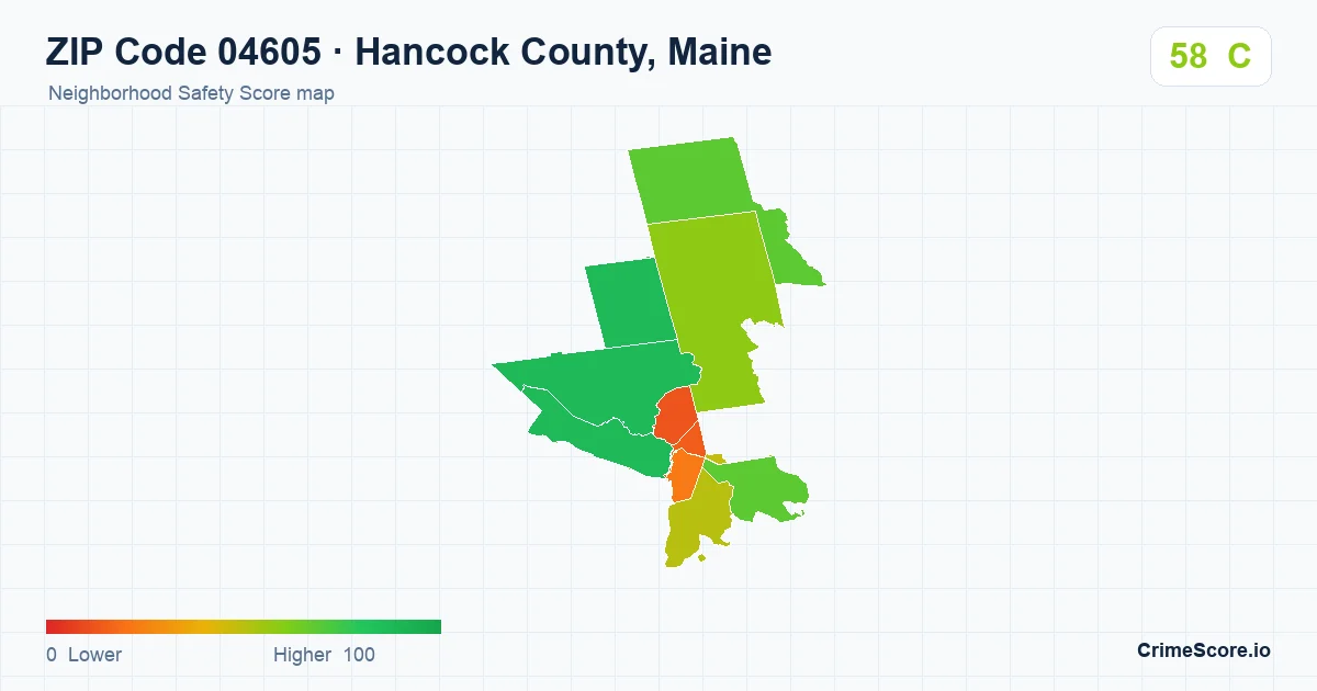 ZIP Code 04605 in Hancock County, Maine neighborhood Safety Score map