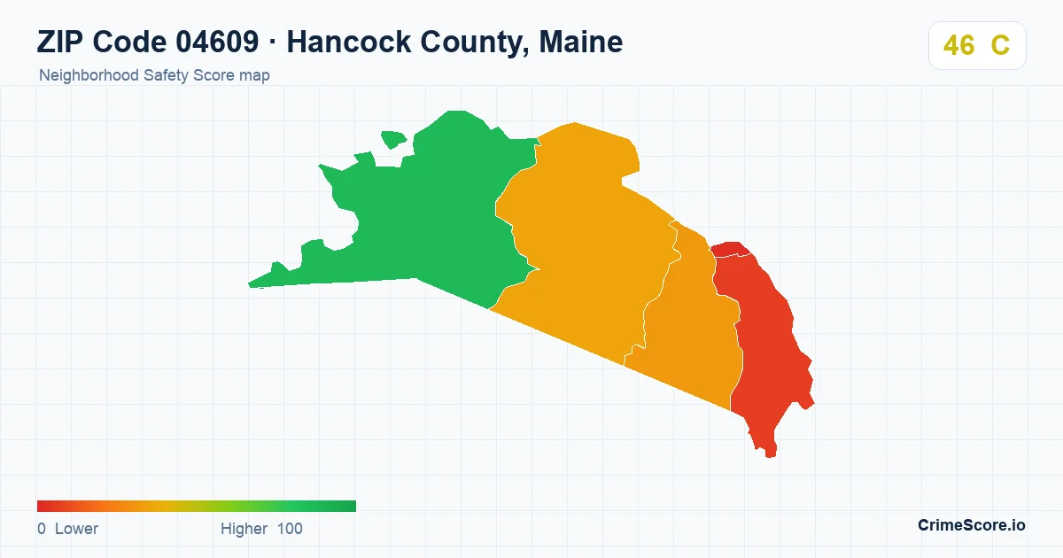 ZIP Code 04609 in Hancock County, Maine neighborhood Safety Score map