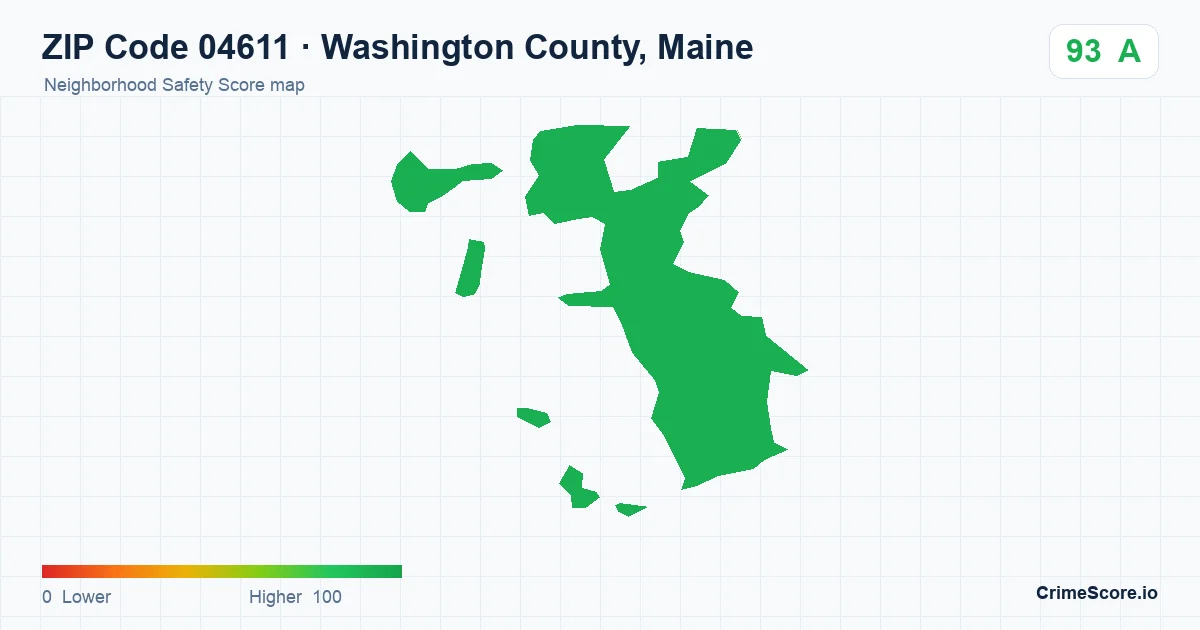 ZIP Code 04611 in Washington County, Maine neighborhood Safety Score map