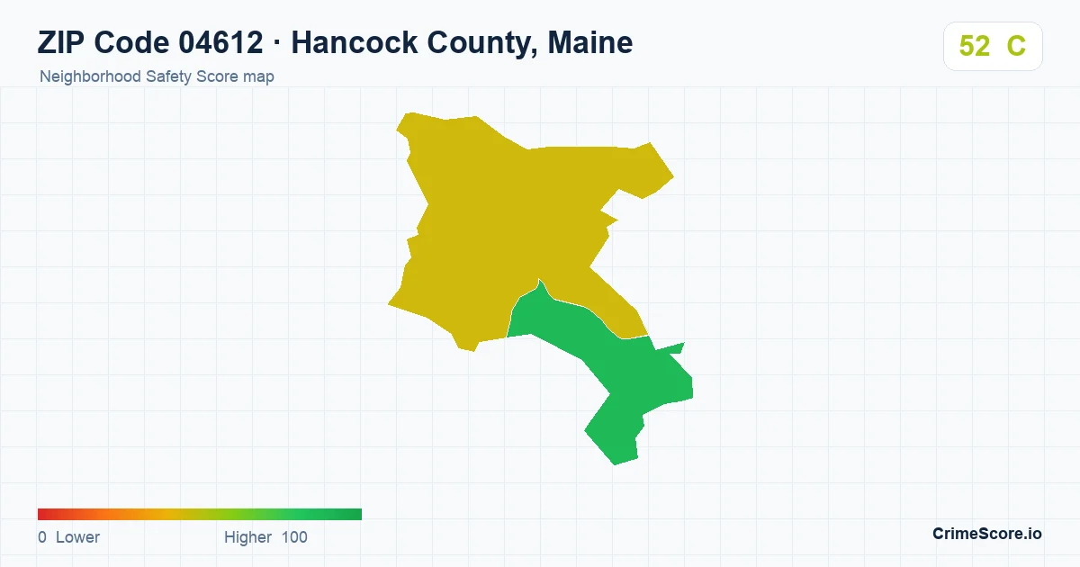 ZIP Code 04612 in Hancock County, Maine neighborhood Safety Score map