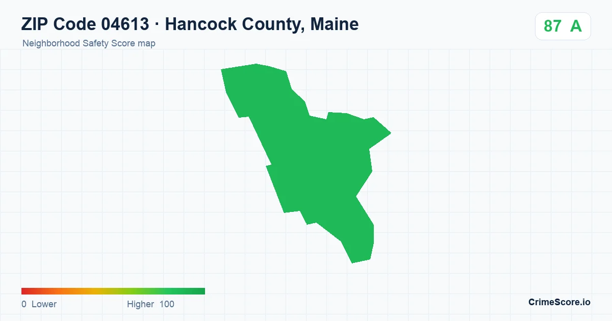 ZIP Code 04613 in Hancock County, Maine neighborhood Safety Score map