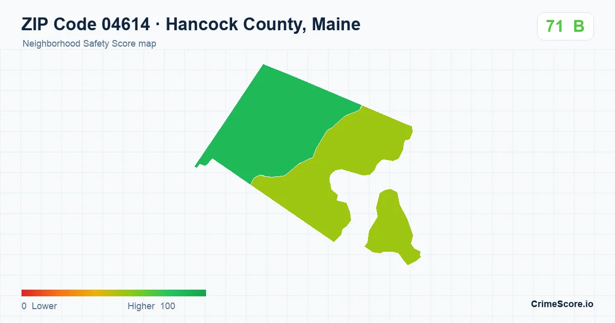 ZIP Code 04614 in Hancock County, Maine neighborhood Safety Score map