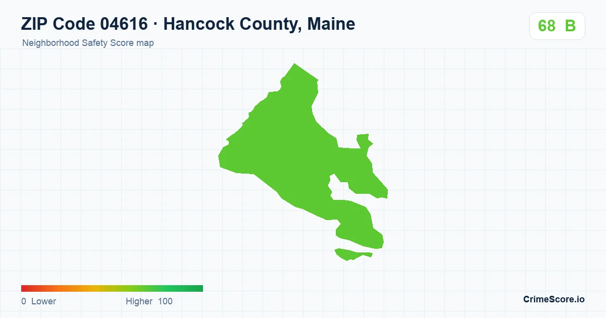 ZIP Code 04616 in Hancock County, Maine neighborhood Safety Score map