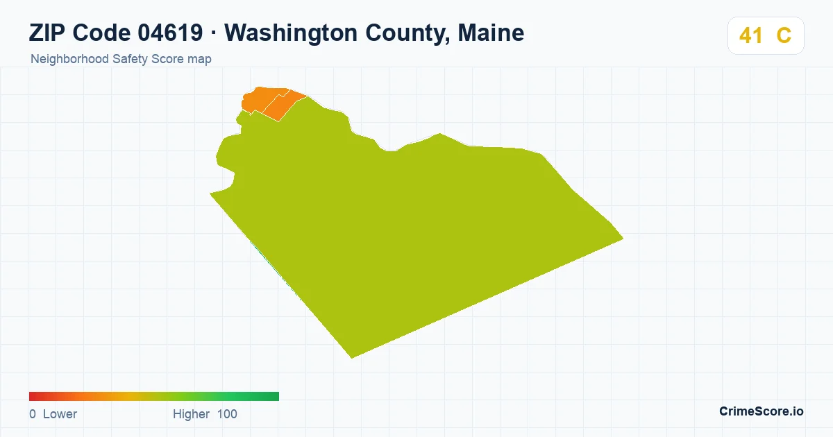 ZIP Code 04619 in Washington County, Maine neighborhood Safety Score map