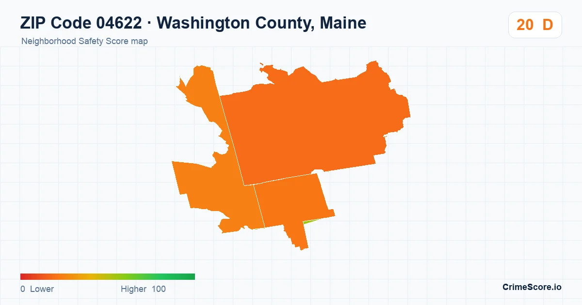 ZIP Code 04622 in Washington County, Maine neighborhood Safety Score map