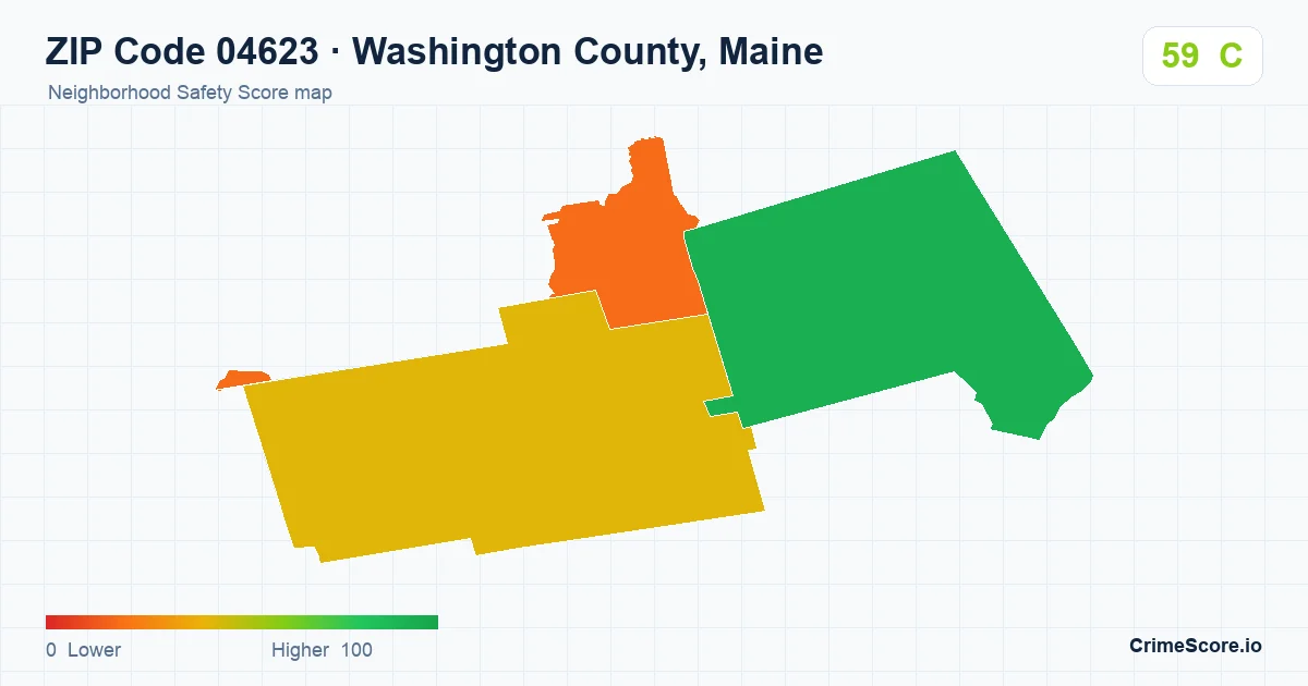 ZIP Code 04623 in Washington County, Maine neighborhood Safety Score map