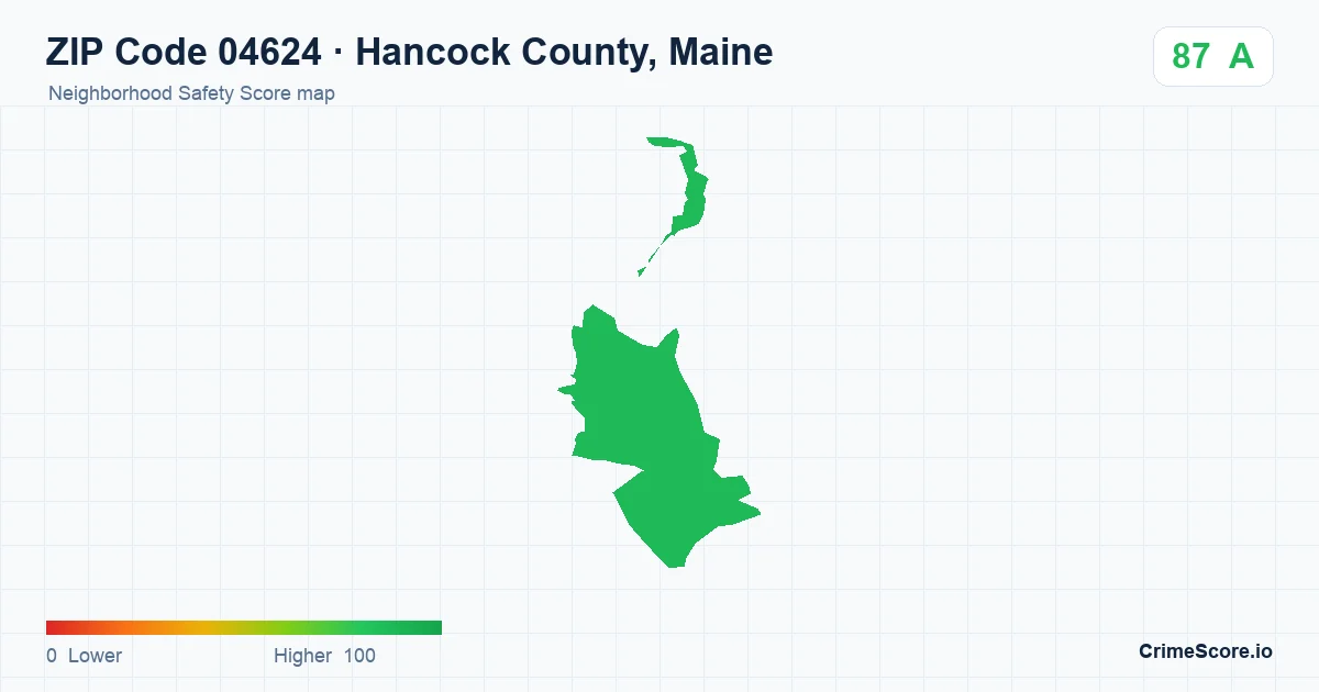 ZIP Code 04624 in Hancock County, Maine neighborhood Safety Score map