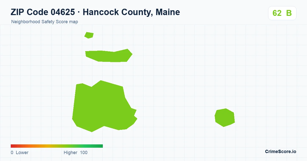 ZIP Code 04625 in Hancock County, Maine neighborhood Safety Score map