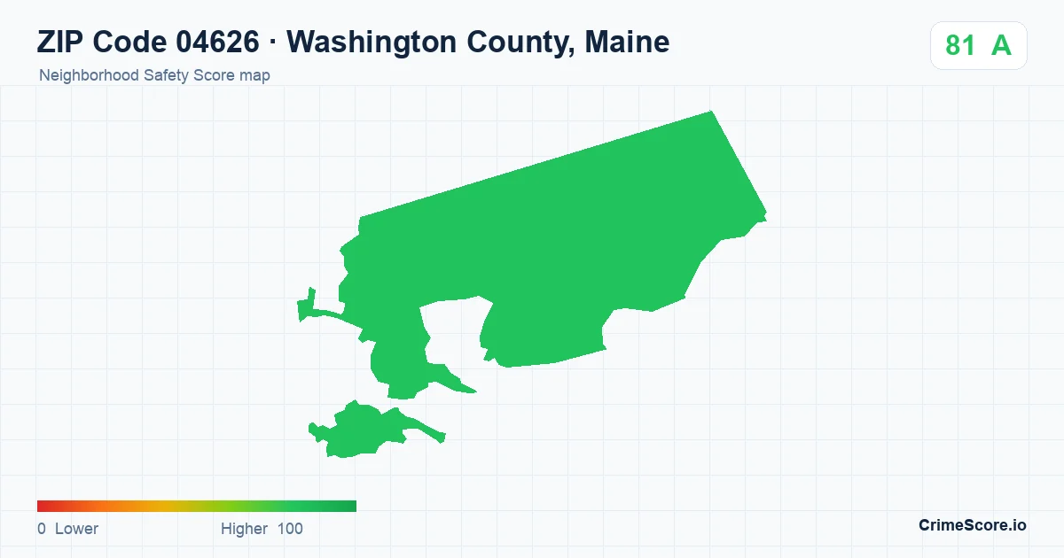 ZIP Code 04626 in Washington County, Maine neighborhood Safety Score map