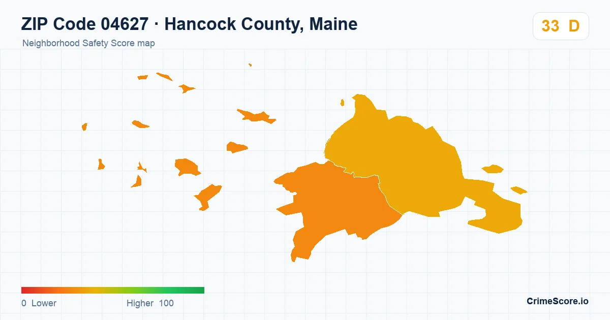 ZIP Code 04627 in Hancock County, Maine neighborhood Safety Score map