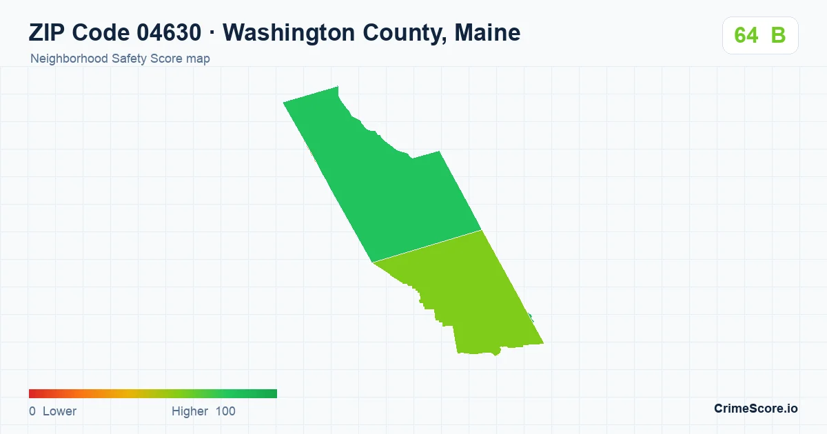 ZIP Code 04630 in Washington County, Maine neighborhood Safety Score map