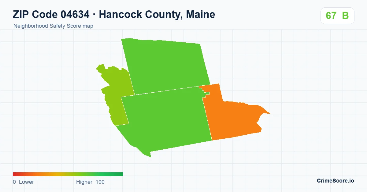 ZIP Code 04634 in Hancock County, Maine neighborhood Safety Score map