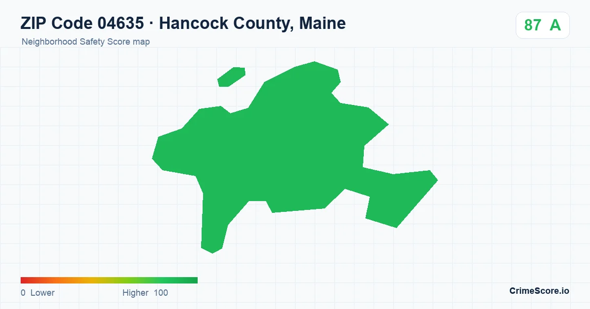 ZIP Code 04635 in Hancock County, Maine neighborhood Safety Score map