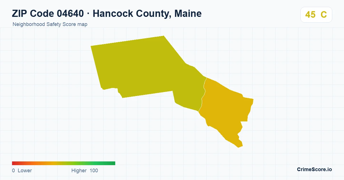ZIP Code 04640 in Hancock County, Maine neighborhood Safety Score map
