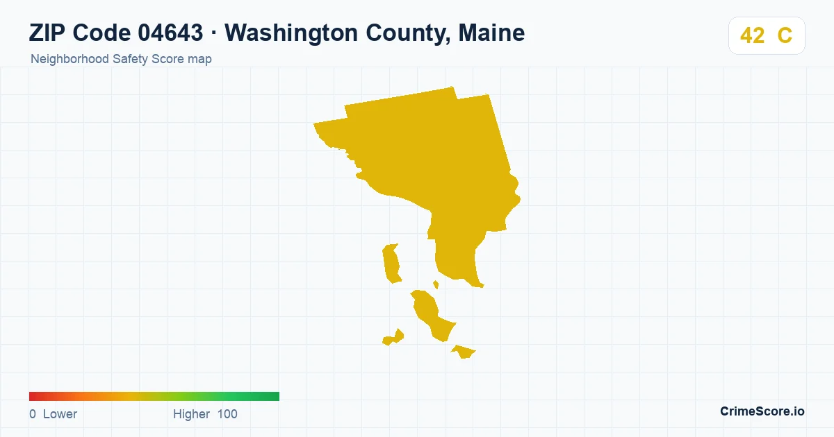 ZIP Code 04643 in Washington County, Maine neighborhood Safety Score map