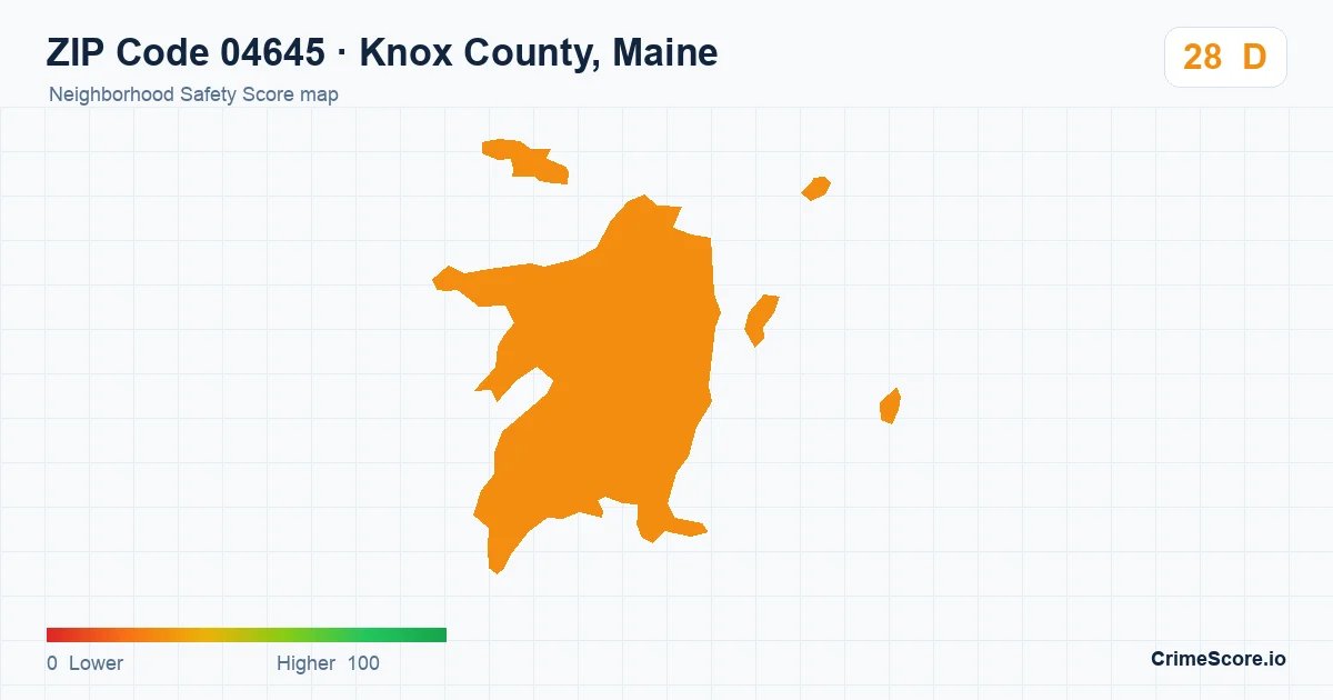 ZIP Code 04645 in Knox County, Maine neighborhood Safety Score map