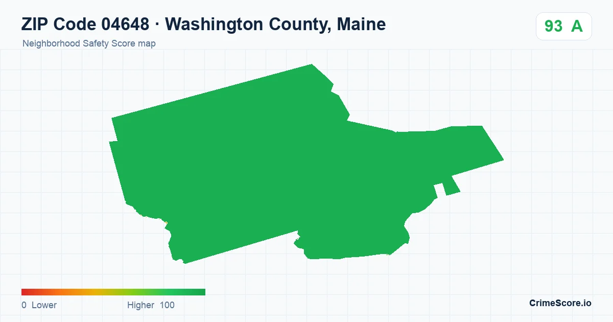 ZIP Code 04648 in Washington County, Maine neighborhood Safety Score map
