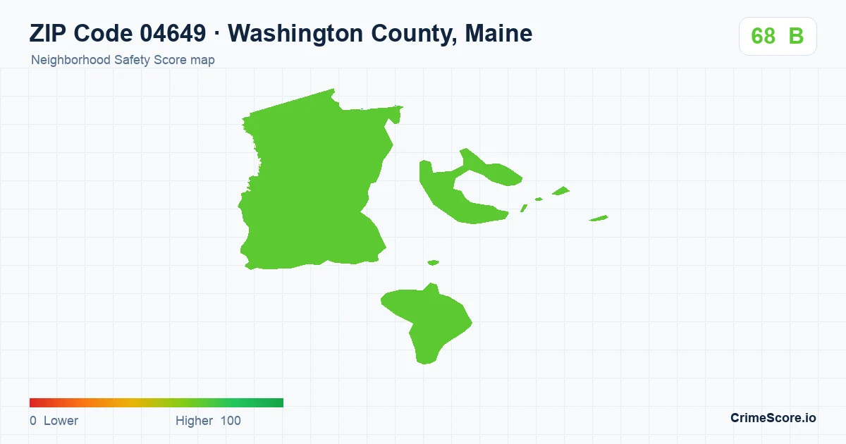 ZIP Code 04649 in Washington County, Maine neighborhood Safety Score map