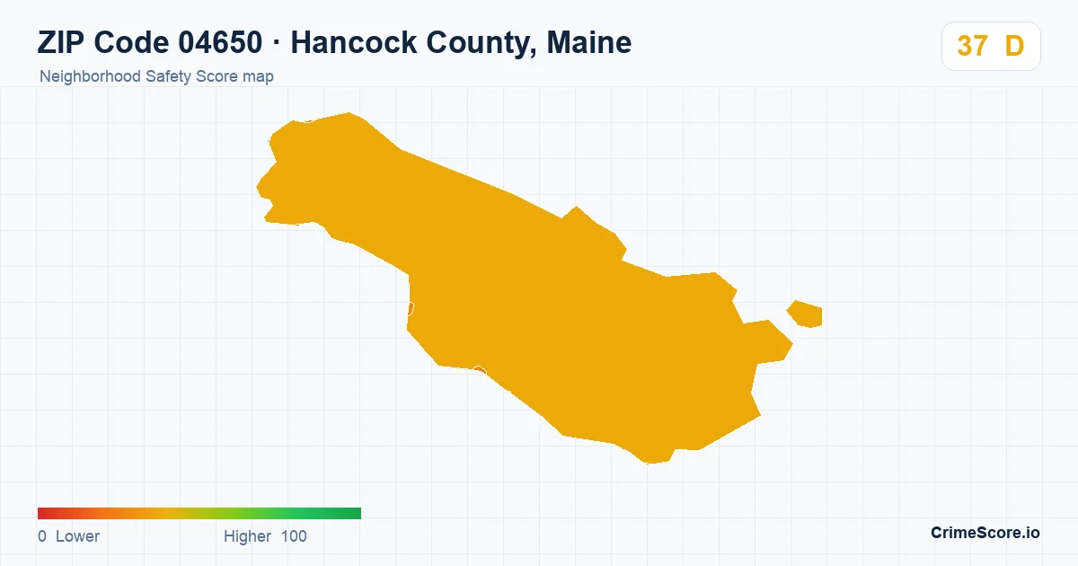 ZIP Code 04650 in Hancock County, Maine neighborhood Safety Score map