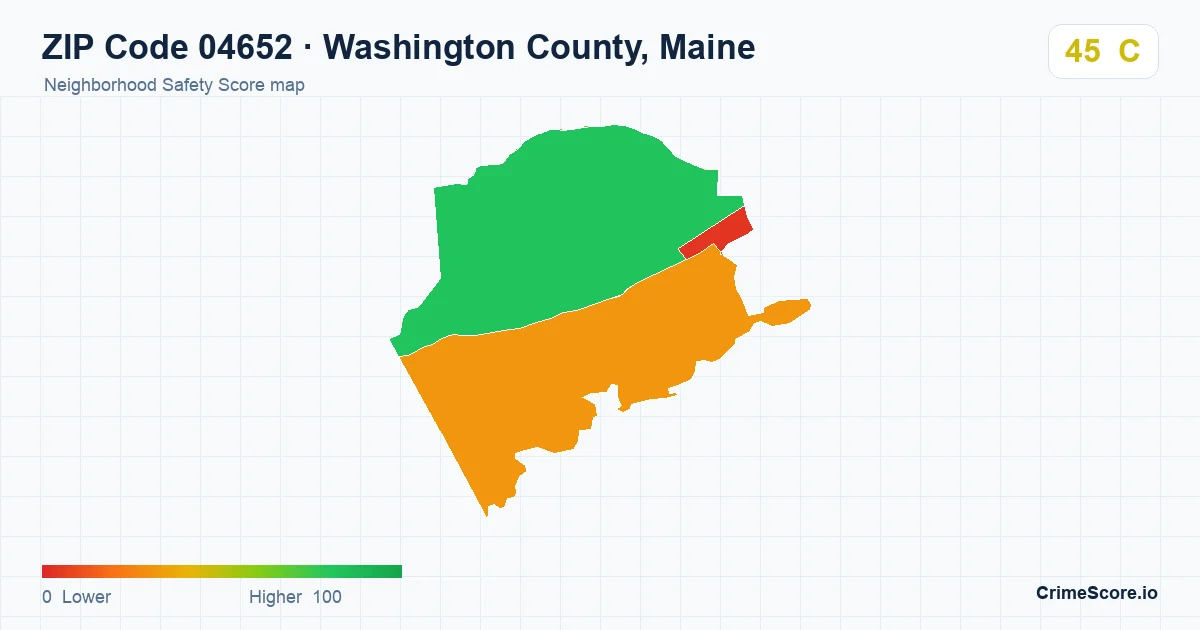 ZIP Code 04652 in Washington County, Maine neighborhood Safety Score map