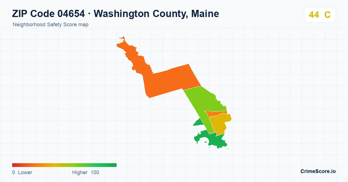 ZIP Code 04654 in Washington County, Maine neighborhood Safety Score map