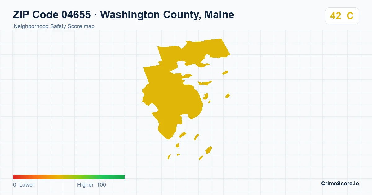 ZIP Code 04655 in Washington County, Maine neighborhood Safety Score map