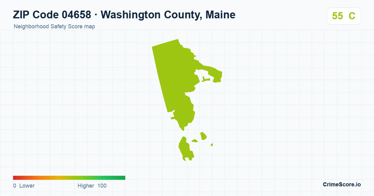 ZIP Code 04658 in Washington County, Maine neighborhood Safety Score map