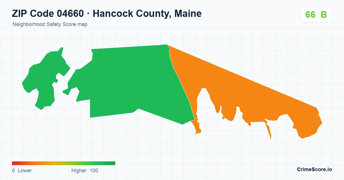 ZIP Code 04660 in Hancock County, Maine neighborhood Safety Score map