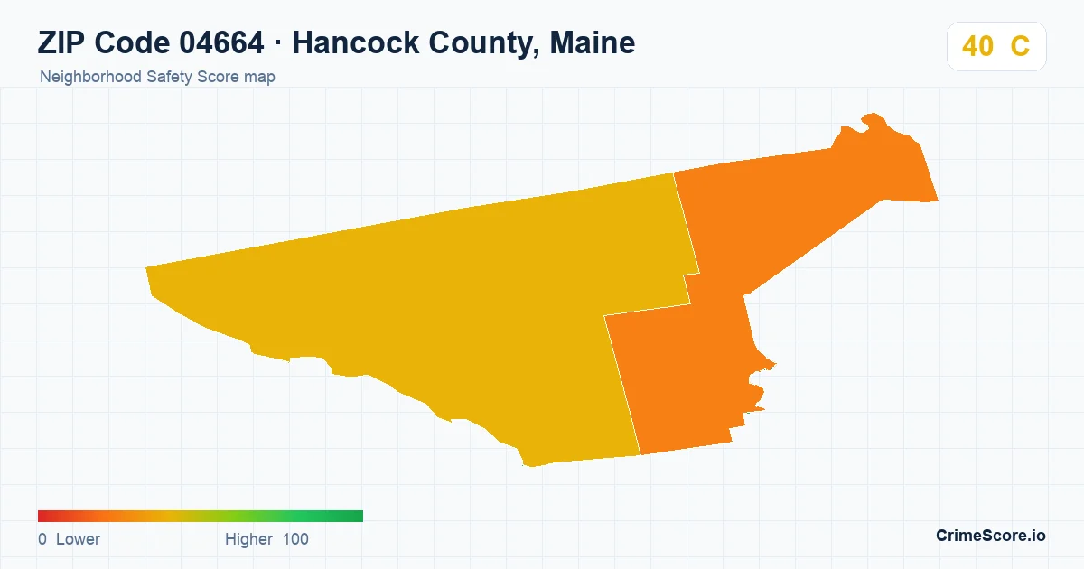 ZIP Code 04664 in Hancock County, Maine neighborhood Safety Score map