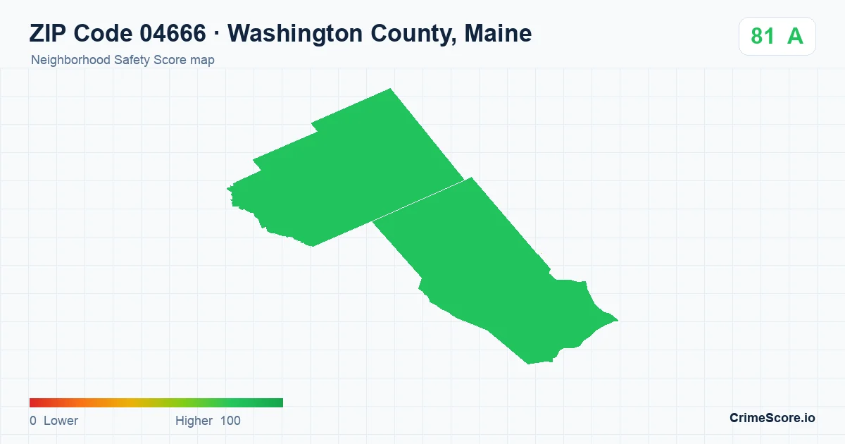 ZIP Code 04666 in Washington County, Maine neighborhood Safety Score map