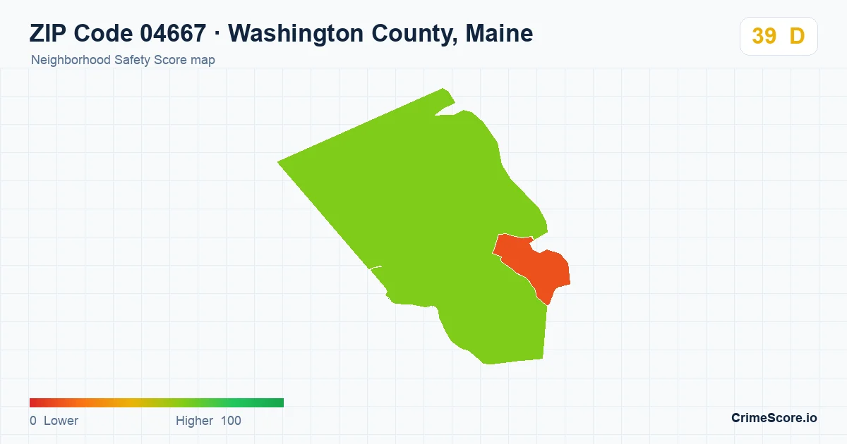 ZIP Code 04667 in Washington County, Maine neighborhood Safety Score map