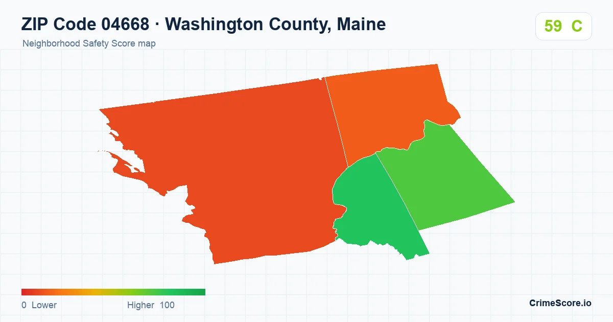 ZIP Code 04668 in Washington County, Maine neighborhood Safety Score map
